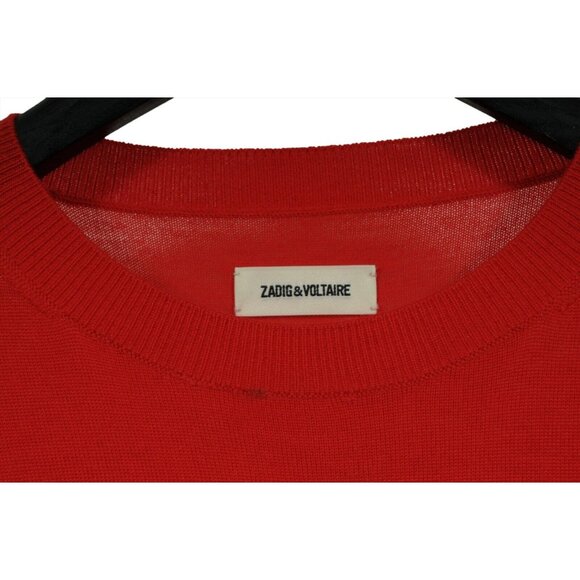 Zadig & Voltaire Womens Love Sweater Medium Red Wool Pullover Logo Sleeve - Picture 4 of 9